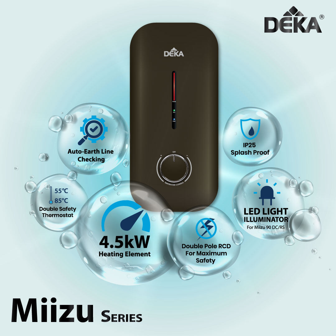 DEKA Water Heater Rain shower MIIZU 60AC/RS / RIO 28 DC PUMP Instant ...