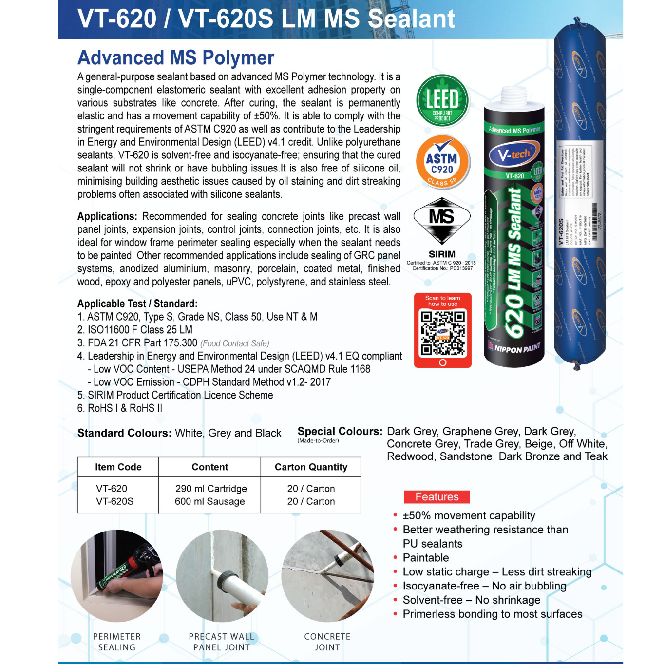 VT-620 LM MS Sealant Advanced MS Polymer UV Resistant - Cartridge ...