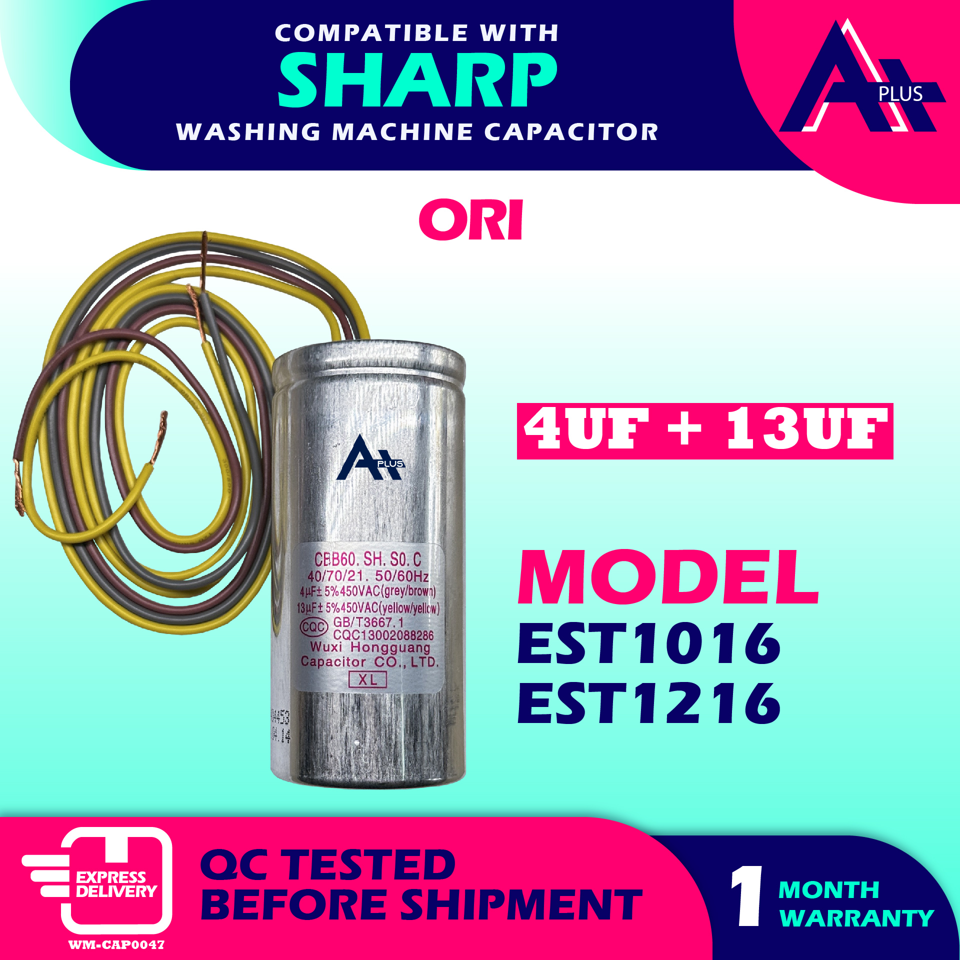 (4UF+13UF) EST1016 / EST1216 Compatible With SHARP 2IN1 Washing Machine ...