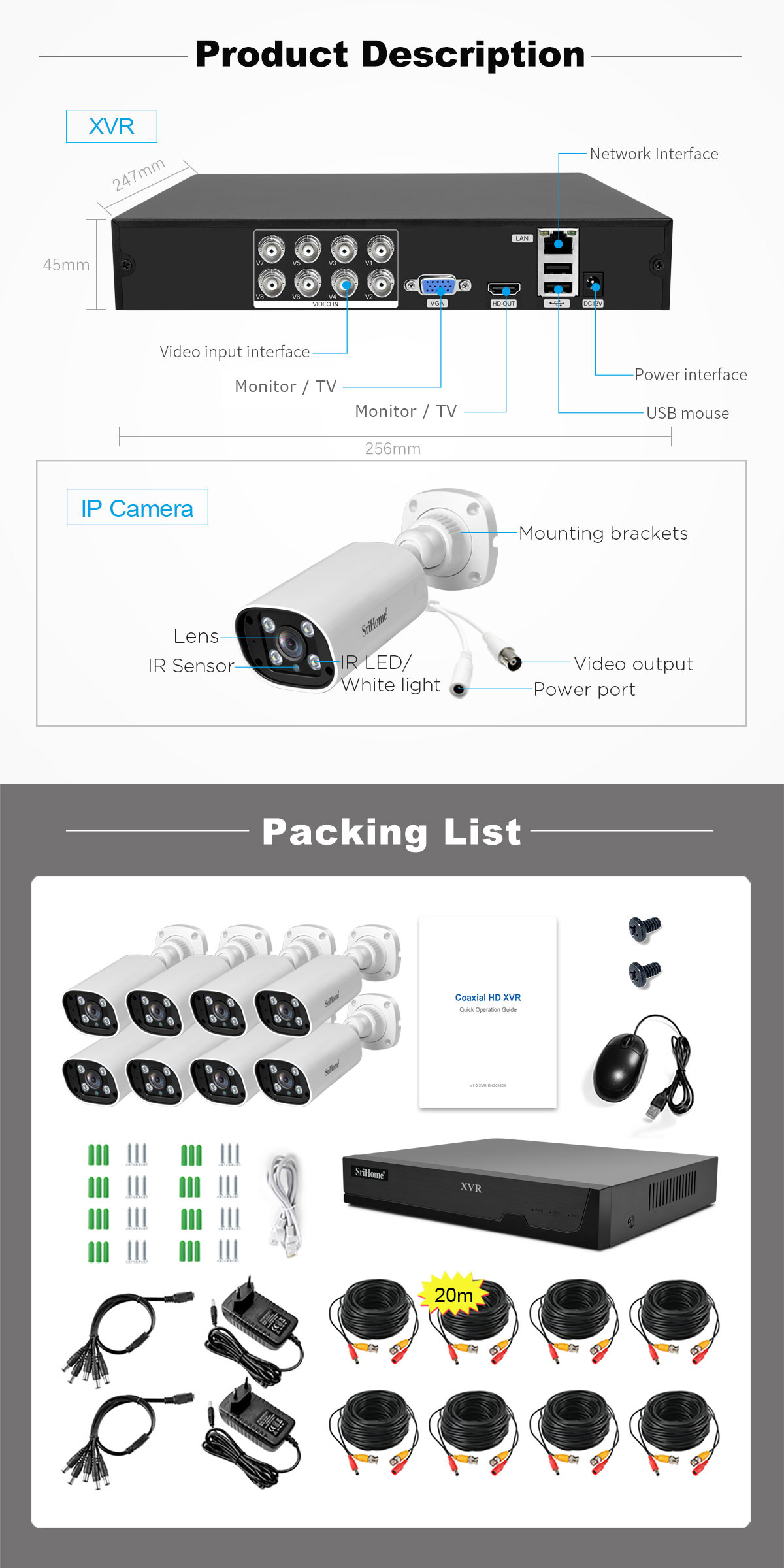 SriHome 1080P 8CH XVR DVR CCTV Camera Coaxial Monitoring System – Night ...