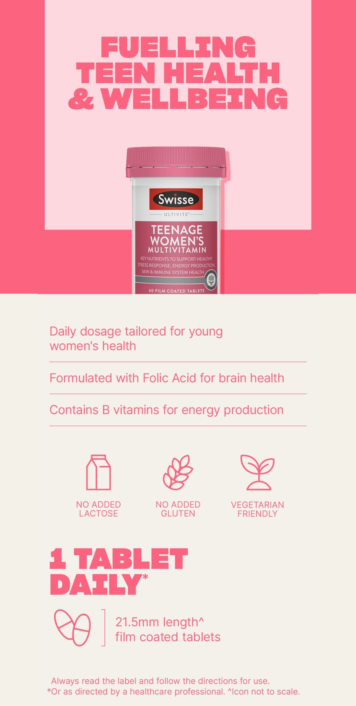 Swisse Ultivite Teenage Women's Multivitamin 60 Film Coated Tablets ...