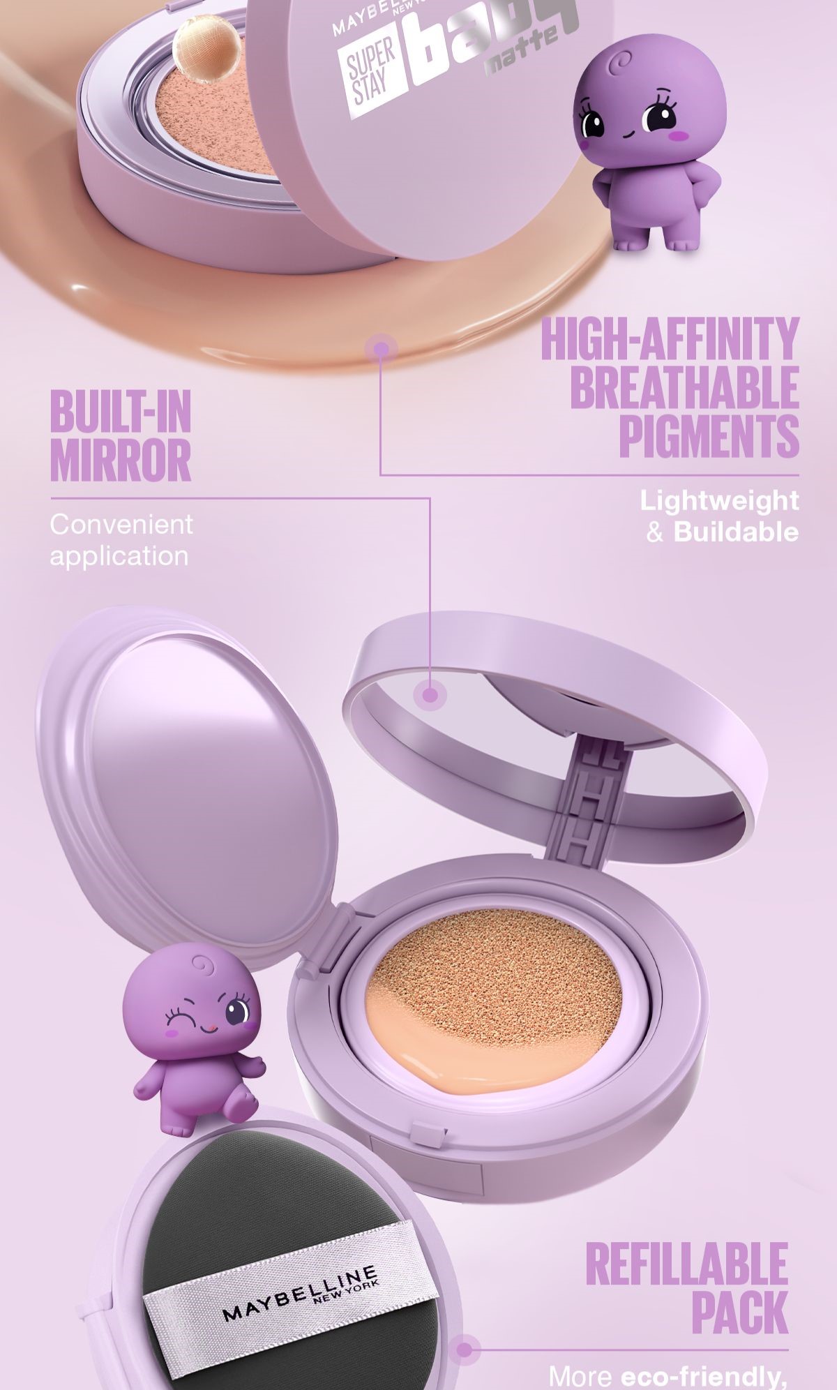 Maybelline Super Stay Baby Matte Cushion Foundation 24h Pore-blurring ...
