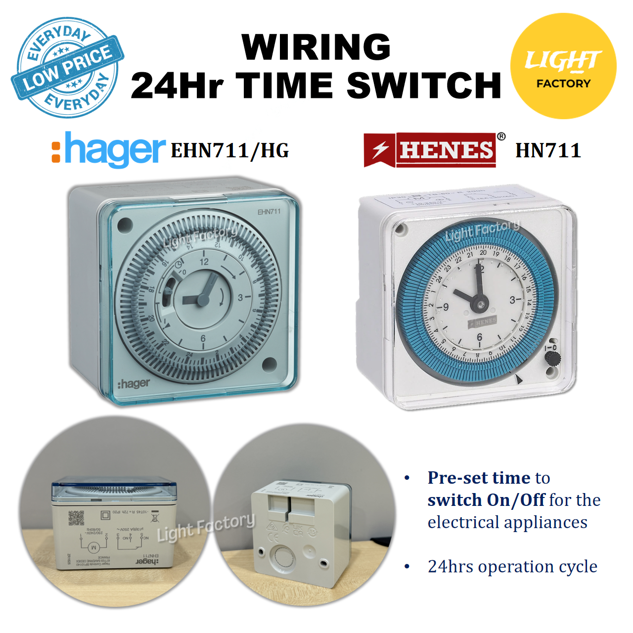 HAGER EHN711 24hrs Analog Timer Switch 24 hours Long Wiring / Plug In ...