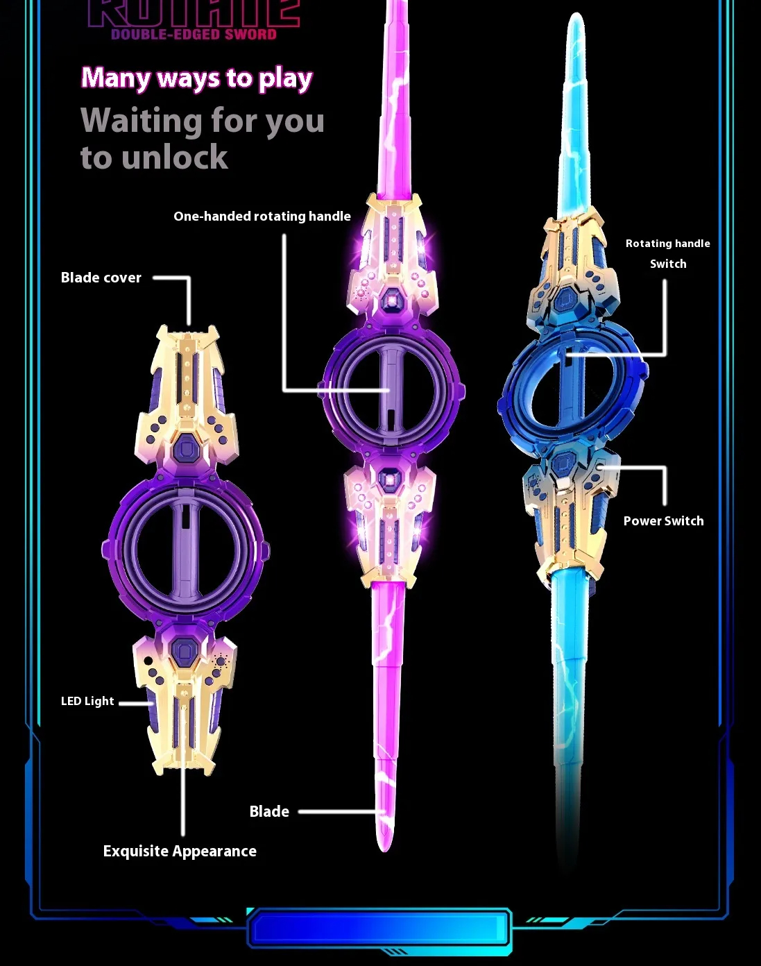 LED Rotating Sword Toy Fire Spinning Sword Double Blade Telescopic War ...