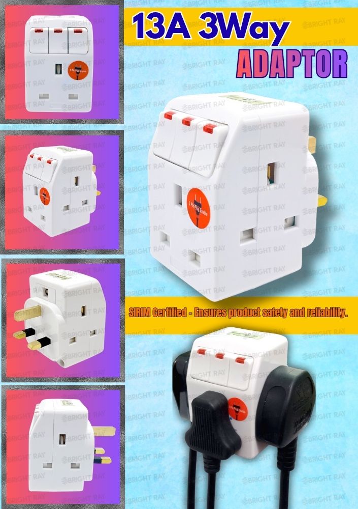 (SIRIM)13A Socket Plug 3 pin socket w 3 way adaptor Soket plug Socket ...