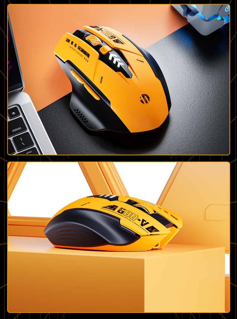 Inphic A9 Bumblebee 2.4G Bluetooth Rechargeable Wireless Silent Gaming ...