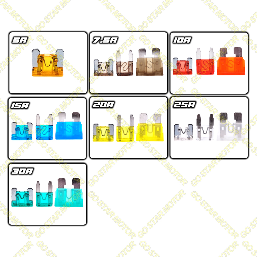 FUSE (STANDARD / MINI / MICRO) MOTORCYCLE CAR LORRY VEHICLE 5A 7.5A 10A ...