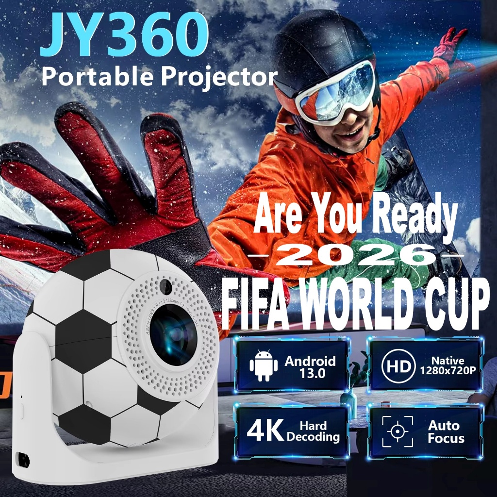 JY360 Mini Projector 4K Gimbal Football Design Video Projector with ...