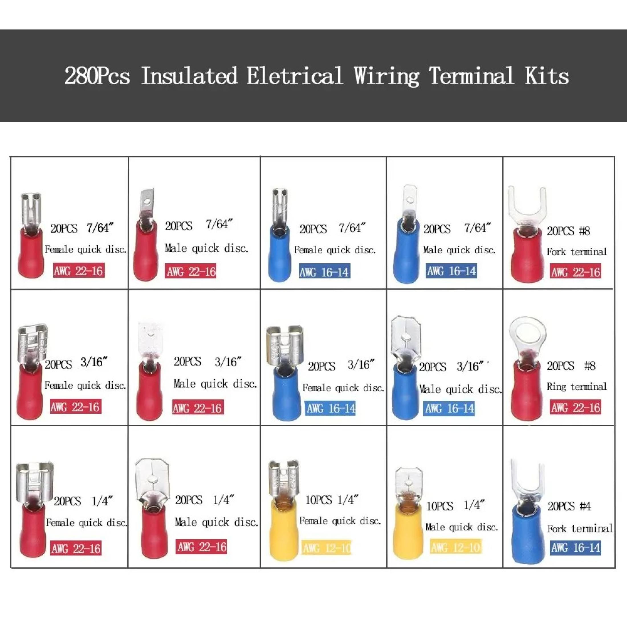 280Pcs Electrical Assorted Insulated Wire Cable Terminal Crimp ...