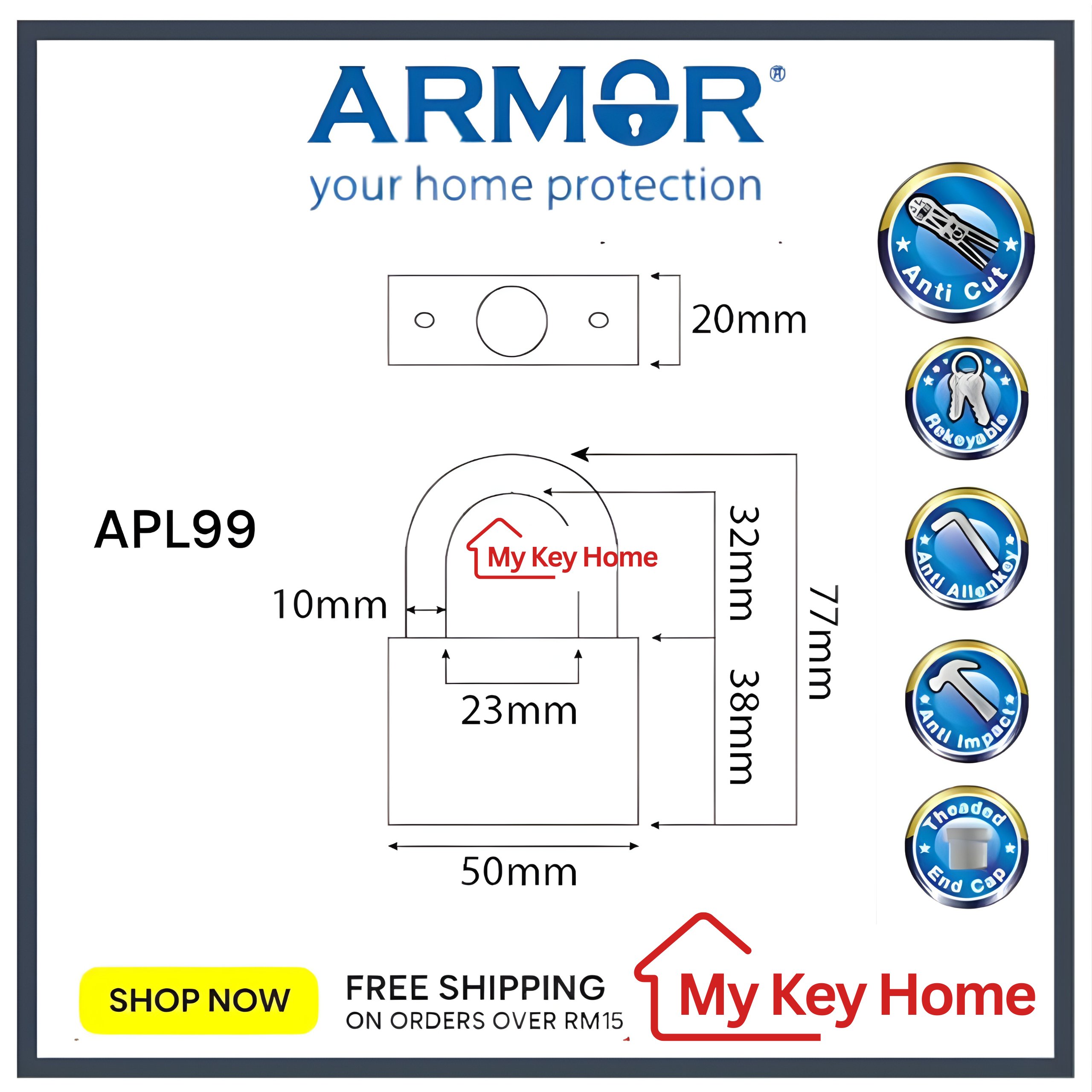(ANTI CUT) ARMOR APL99 50MM HARDENED STEEL PADLOCK | Shopee Malaysia