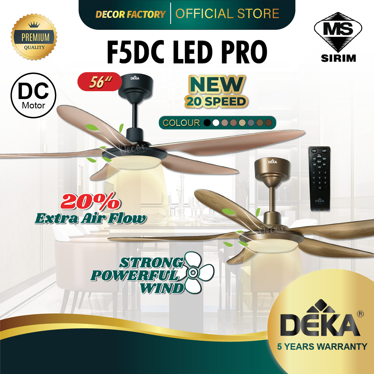 🔥UPGRADED🔥DEKA Fan DEKA F5DC LED PRO 56 Inch 10 Speed Forward + Reverse ...