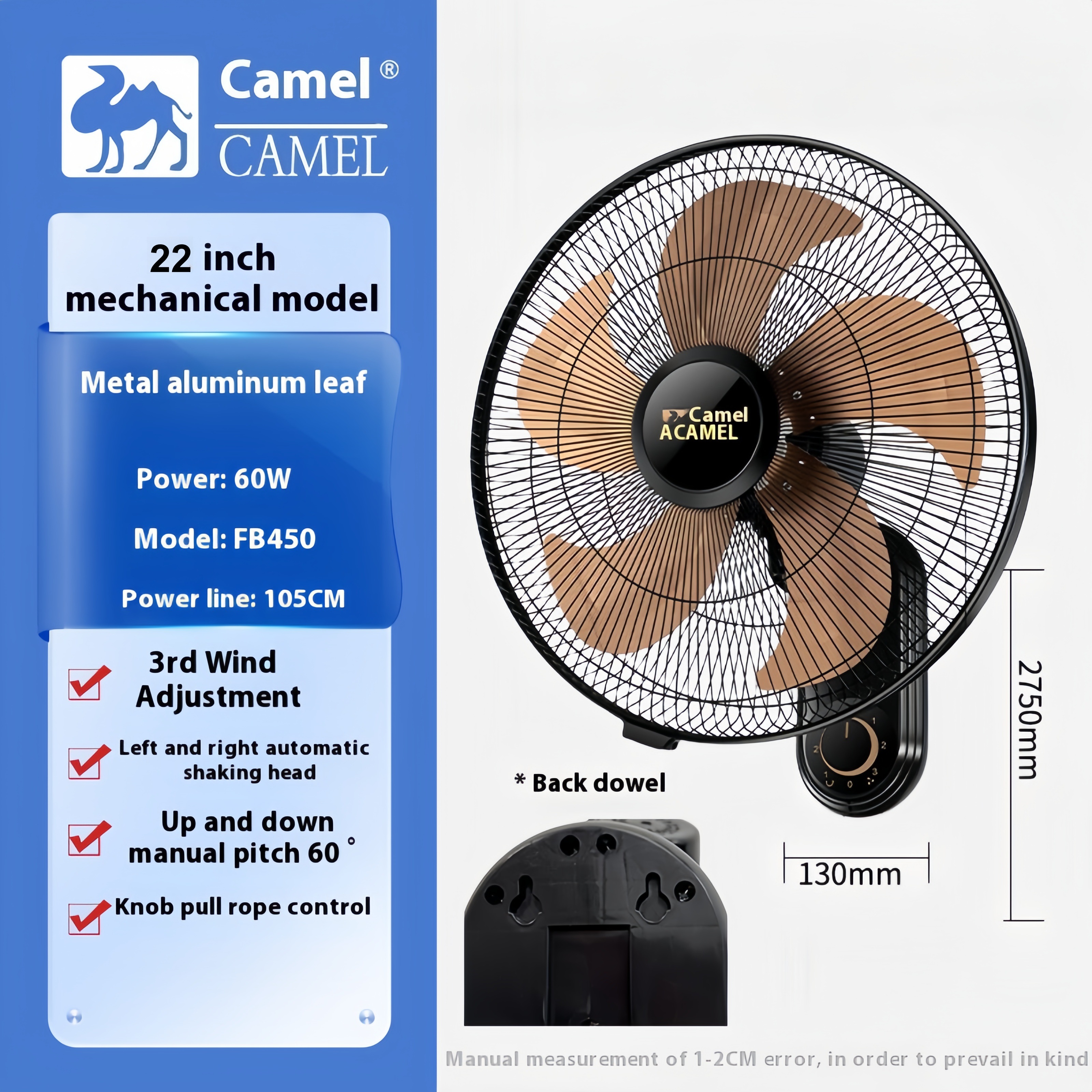 【5Y Warranty 】20-26 Inch Wall Fan 60W Silent 8H Timer 5 Metal Blades ...