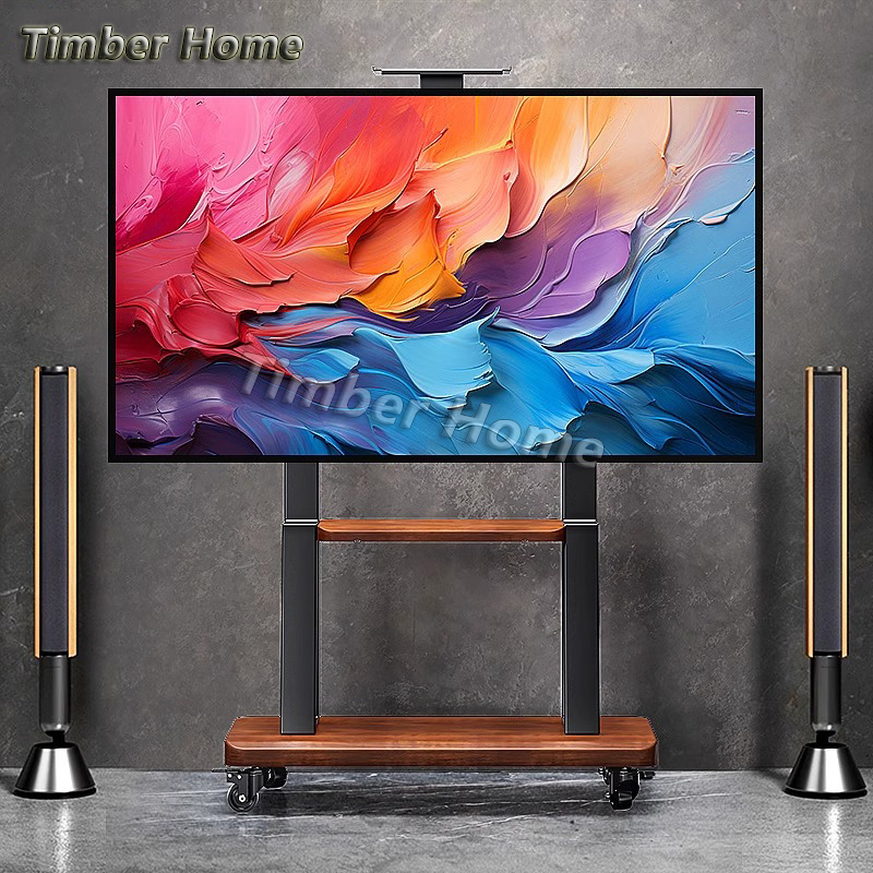 Timber home TV stand 32-75 Inch Mobile TV rack with 360° Wheel ...