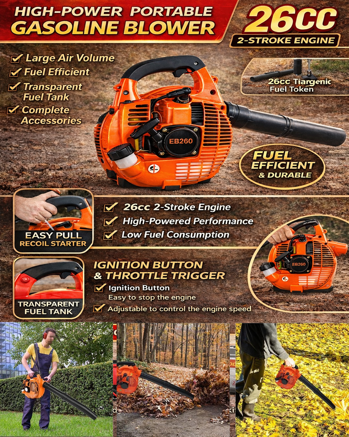 Blower Angin Leaf blower Cordless Petrol Heavy Duty EB260 Air blower ...