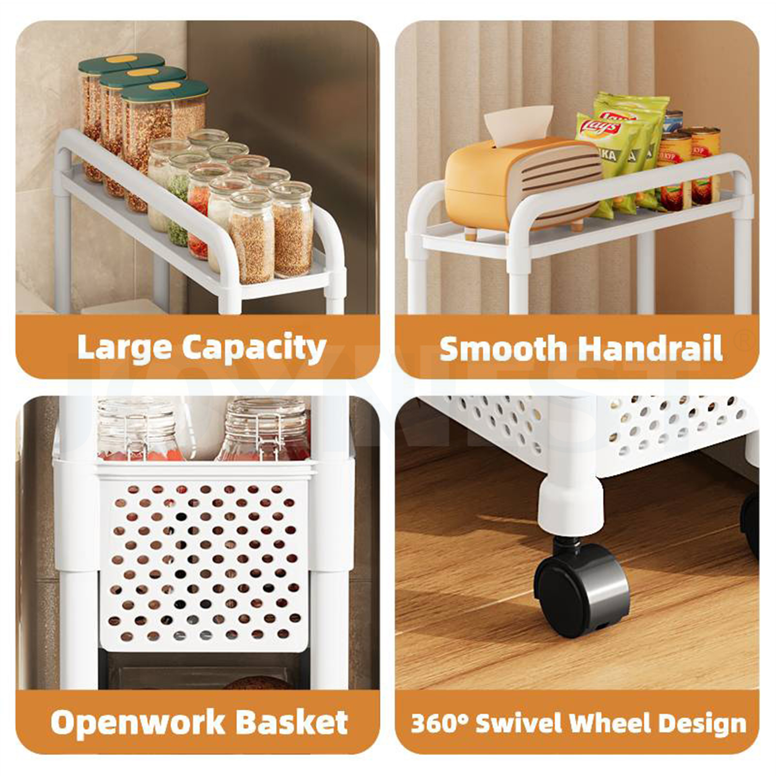 JOYNEST 3/4 Tier Gap Stroage Rack Movable Narrow Shelf Kitchen Storage ...