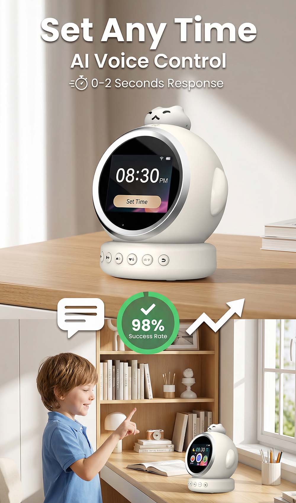 Ai Smart Alarm Clock l Smart Table Clock l Voice Activate Alarm Clock l ...