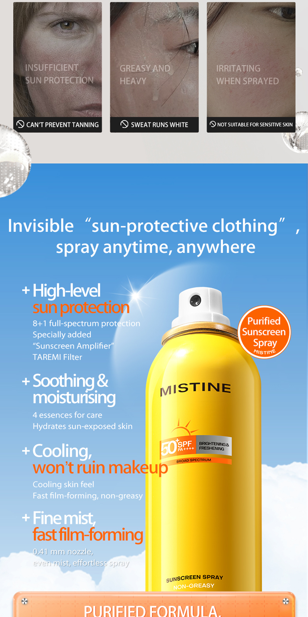 Mistine Ultra Protection Brightening & Freshening Sunscreen Spray SPF50 ...