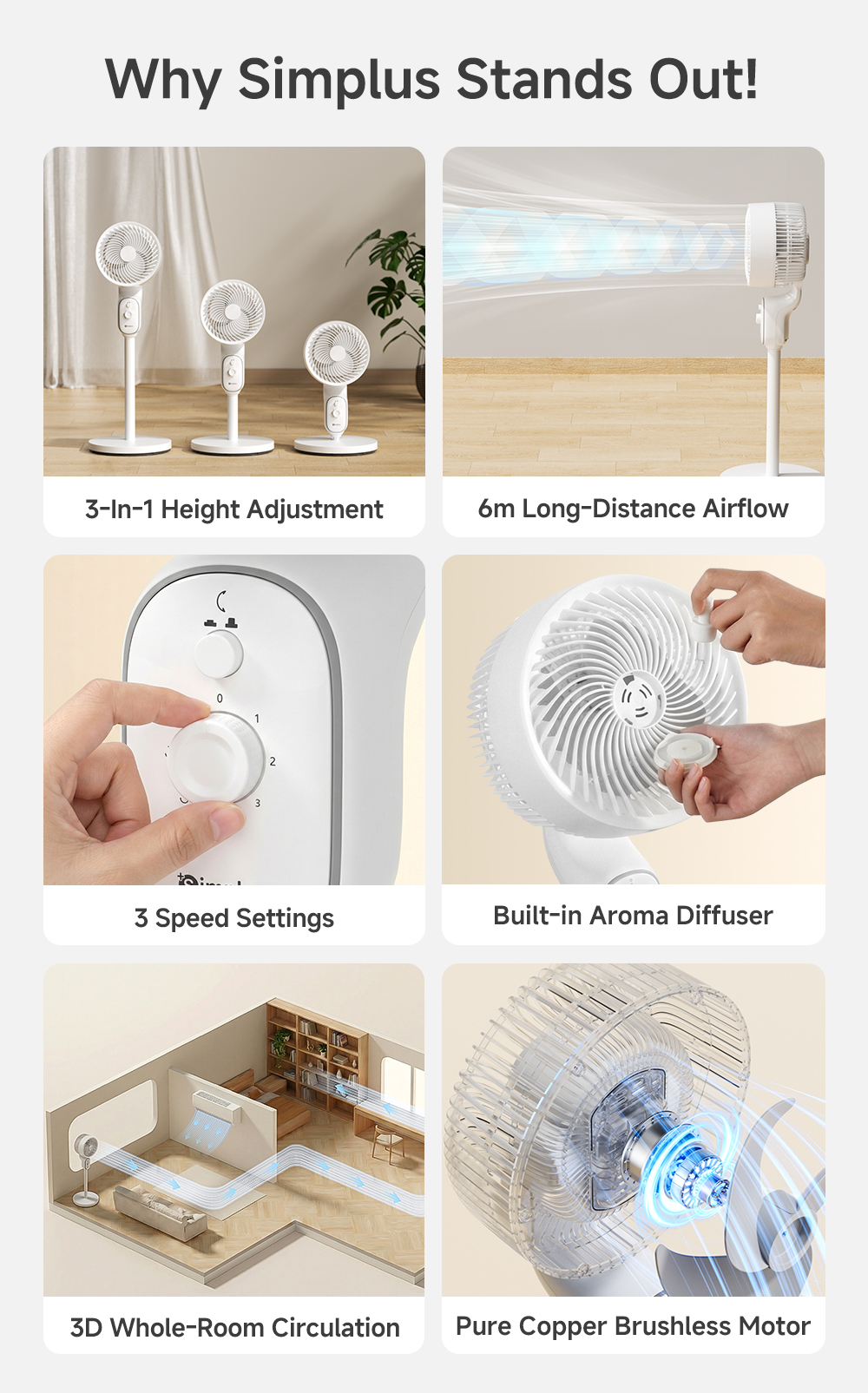 Simplus Pink Air Circulation Fan Household Vertical Standing Fan Multi ...
