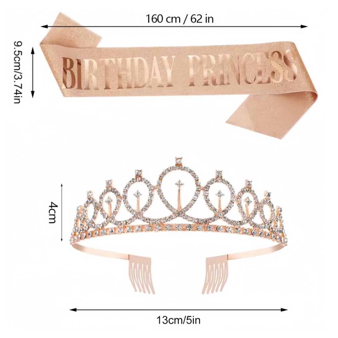 Happy Birthday Sash Crown Set Ribbons Shoulder Girl Princess Queen With ...