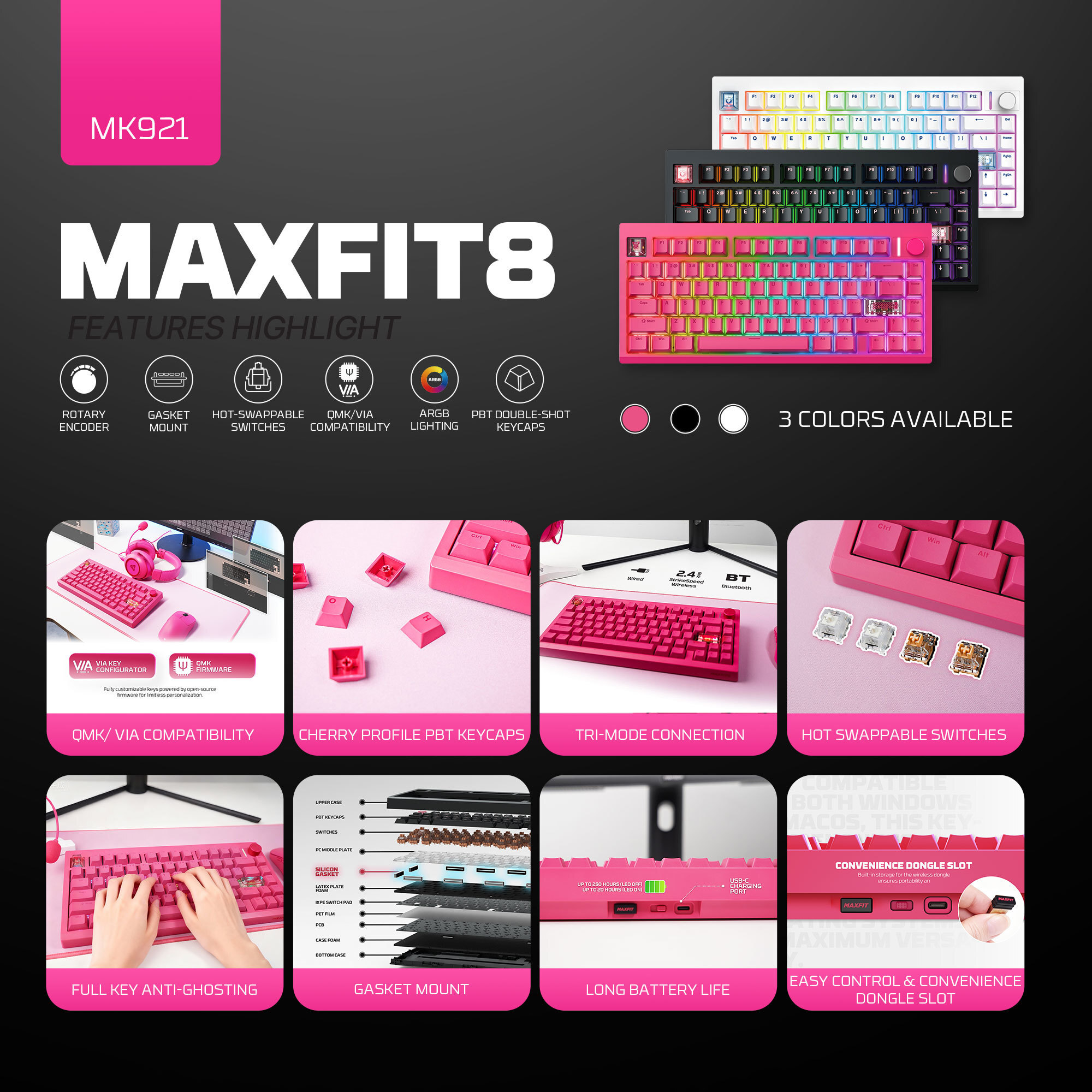 Fantech Maxfit8 MK921 Wireless Mechanical Keyboard | 75% 80 Key | ARGB ...