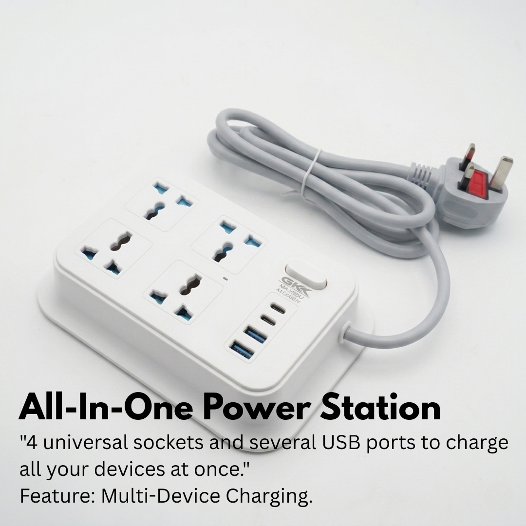 Suis Sambungan 2M Dengan Plug EU/UK/US, 3 USB & Type-C – Power Strip ...