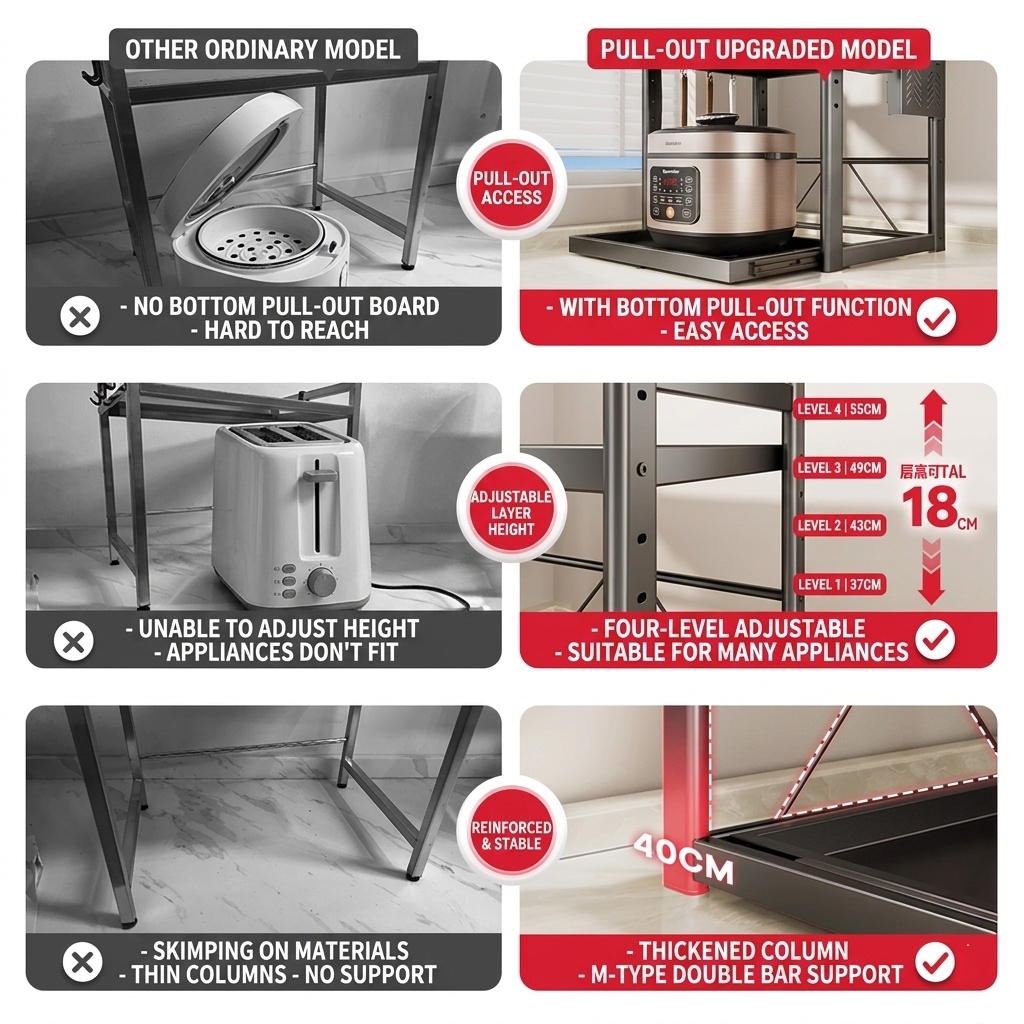 Multifunction Microwave Storage Rack Pull-out Rice Cooker Rack Rak ...