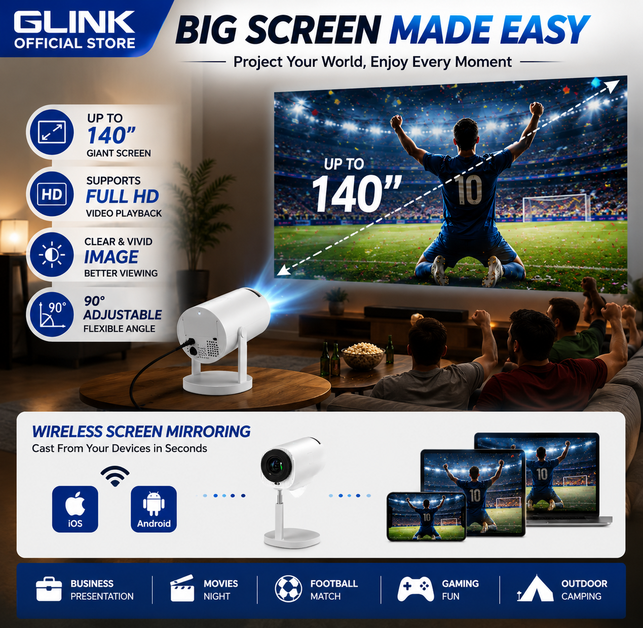 GLINK-MINI PROJECTOR REMOTE CONTROL PORTABLE ANDROID 13 MINI VIDEO LCD ...