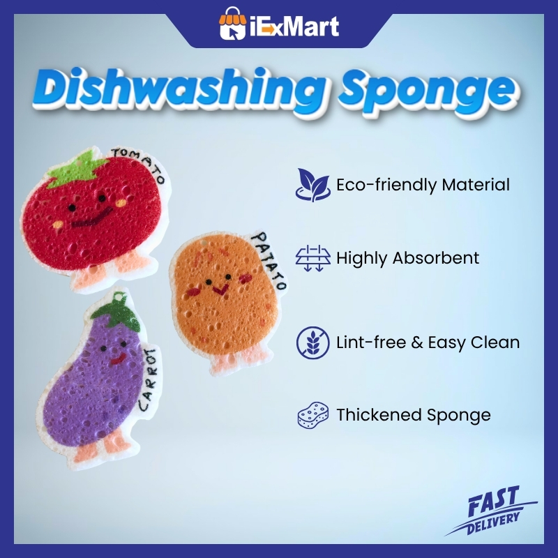 iExMart Cute Vegetable Wood Pulp Sponge | Dishwashing Scrubber Span ...