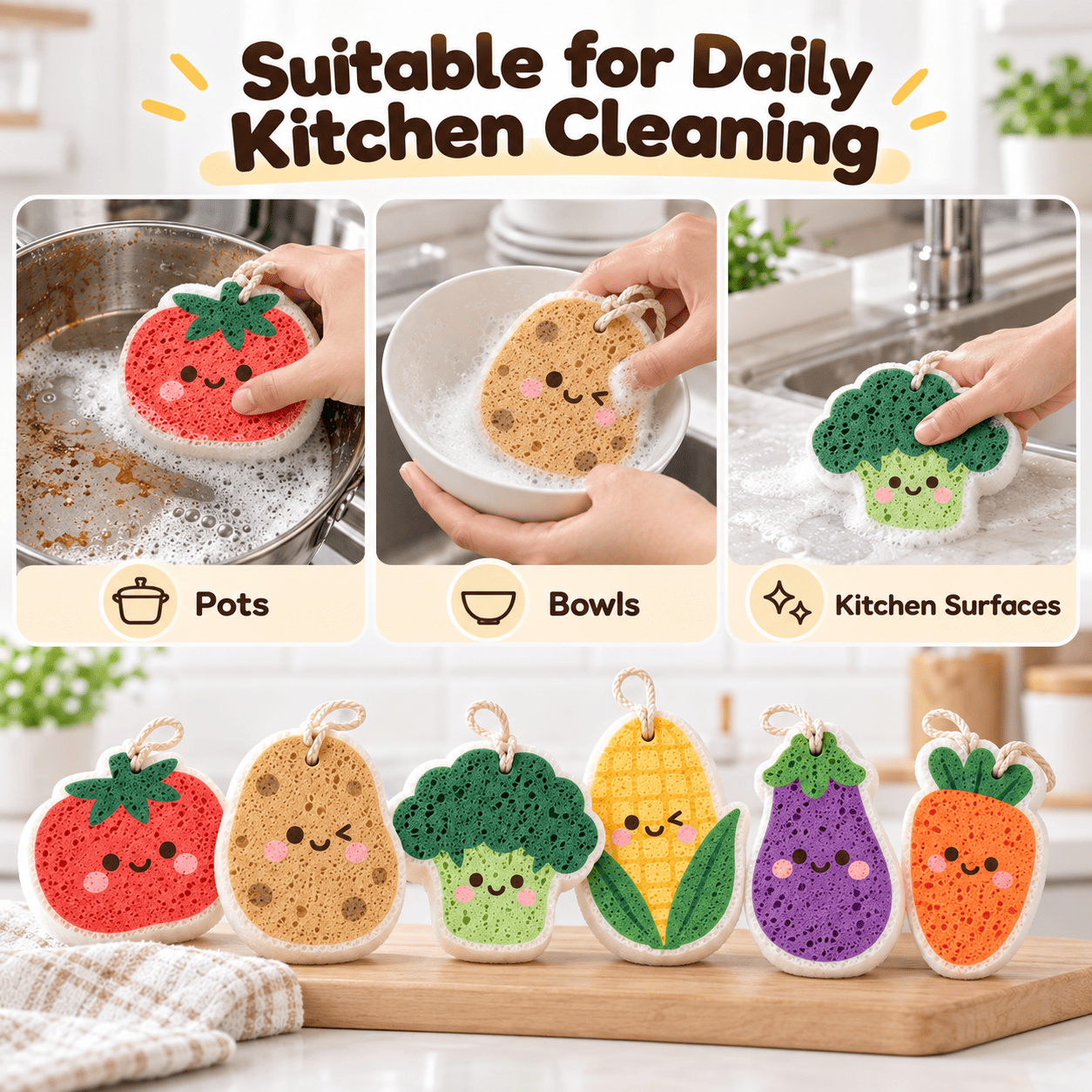 iExMart Cute Vegetable Wood Pulp Sponge | Dishwashing Scrubber Span ...