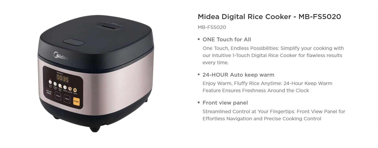 Midea 1.8L Digital Rice Cooker With 6 Cooking Menus Periuk Nasi ...