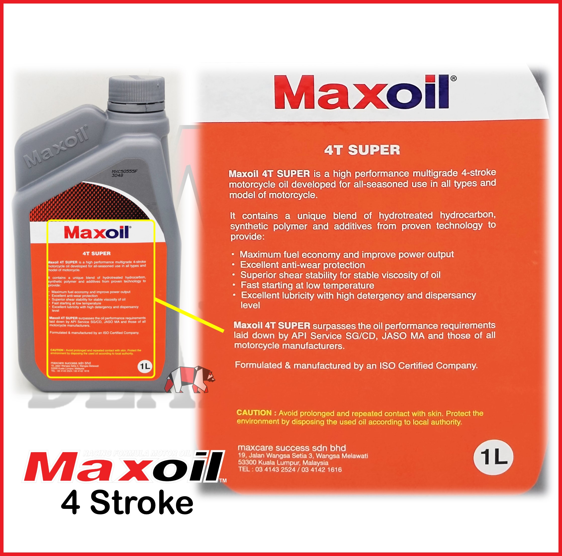 MAXOIL Motorcycle Oil 4T (1 Litre) Racing Formula Motor Oil Four Stroke ...