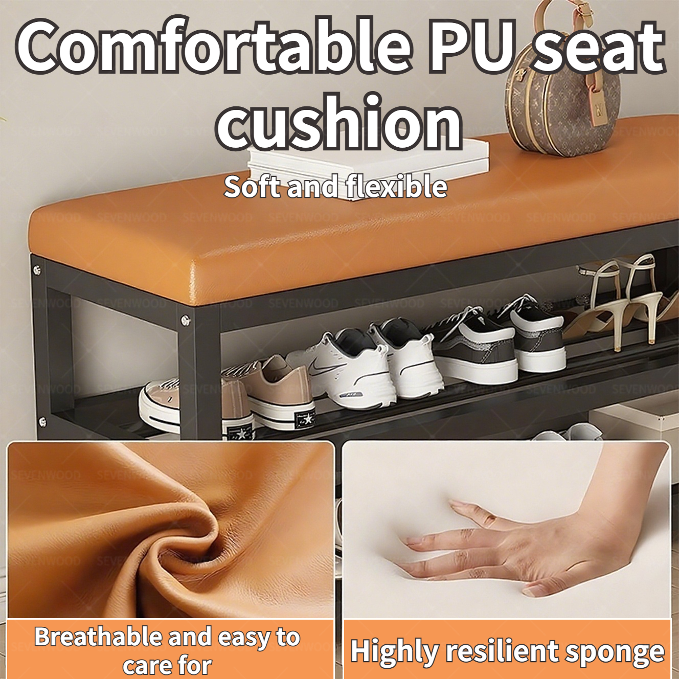 SEVENWOOD Rak Kasut Shoe Rack with Seat Storage Organizer 鞋架 Cabinet ...