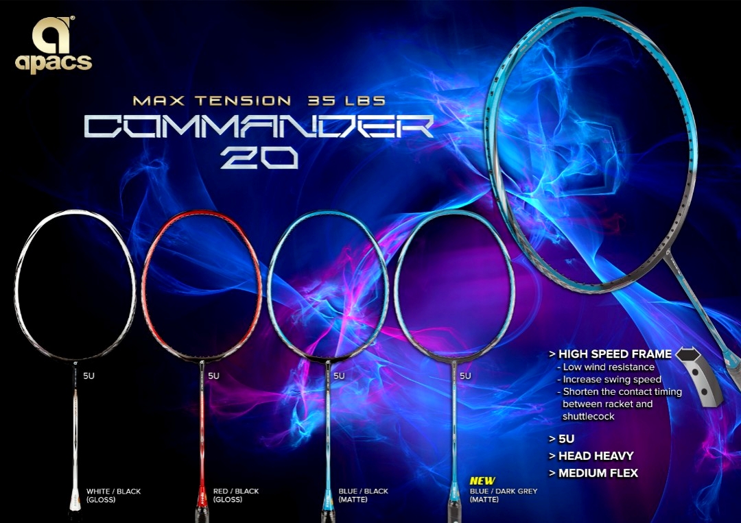 APACS Badminton Racket COMMANDER 20 ( 100% Original ) HIGH SPEED FRAME ...