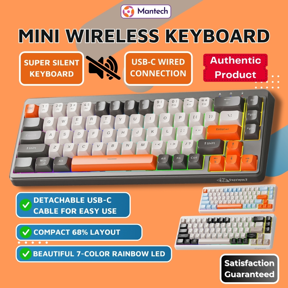 FreeWolf M68 Keyboard Bluetooth Wireless | 68 Keys Compact | PBT ...