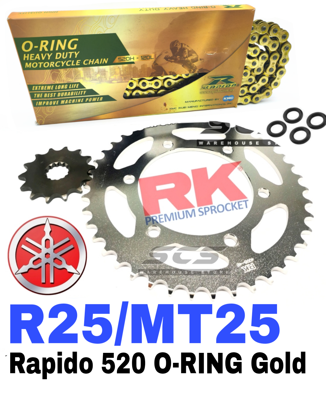 RAPIDO Sprocket Set YAMAHA R25 MT25 520 RAPIDO O-Ring Gold Chain F14 ...