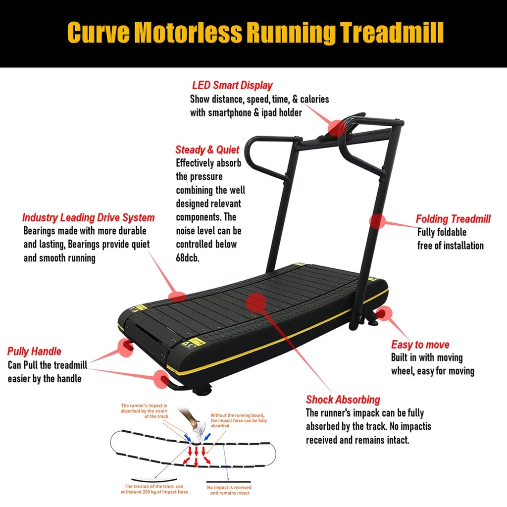 No Powered Motorless Running Treadmill Fitness Equipment Folding Curve ...
