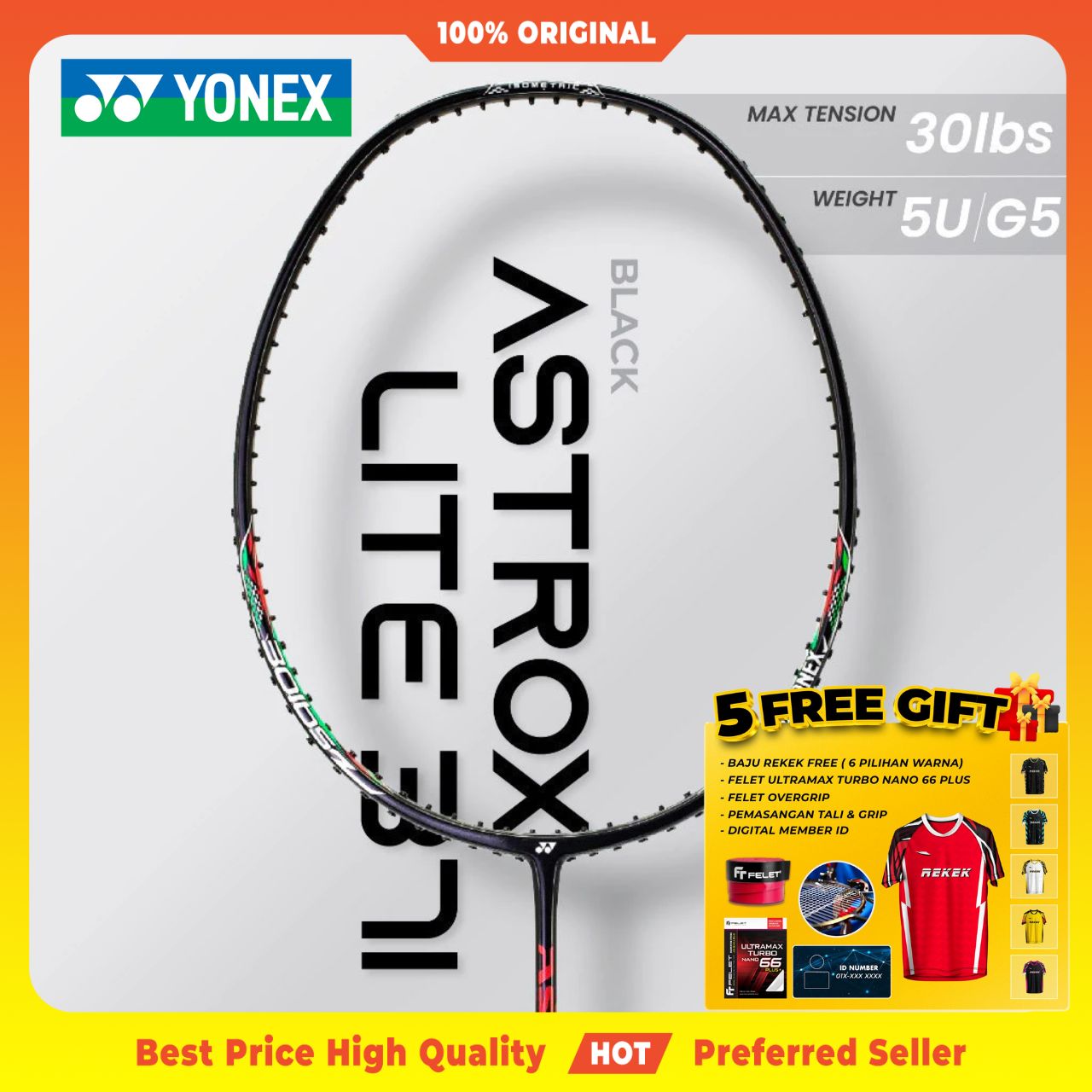 YONEX Astrox Lite 37i Badminton Racket Original | Raket Badminton ...