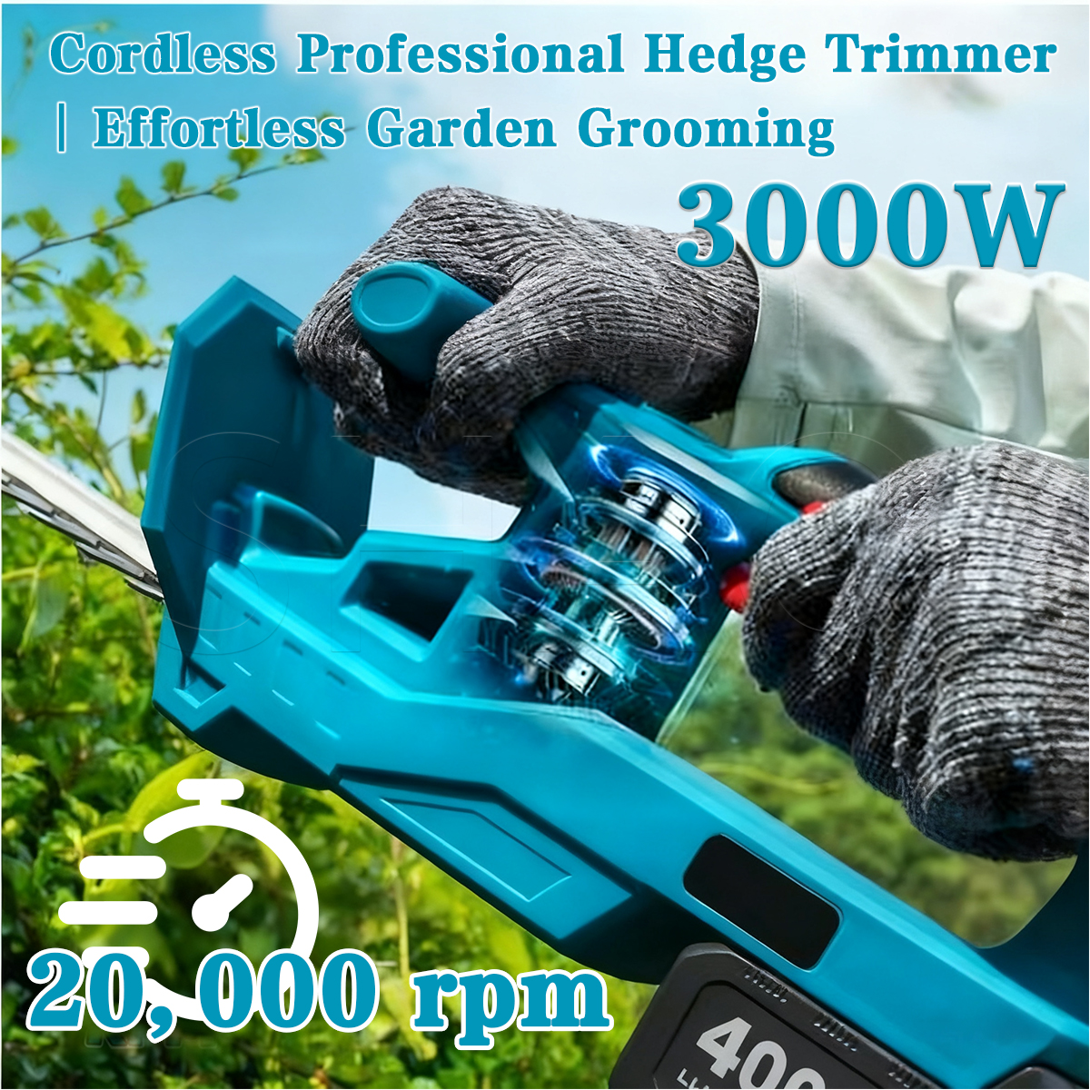 22 INCH Cordless Shrub Hedge ElectricTrimmer Pruning Heavy Duty ...