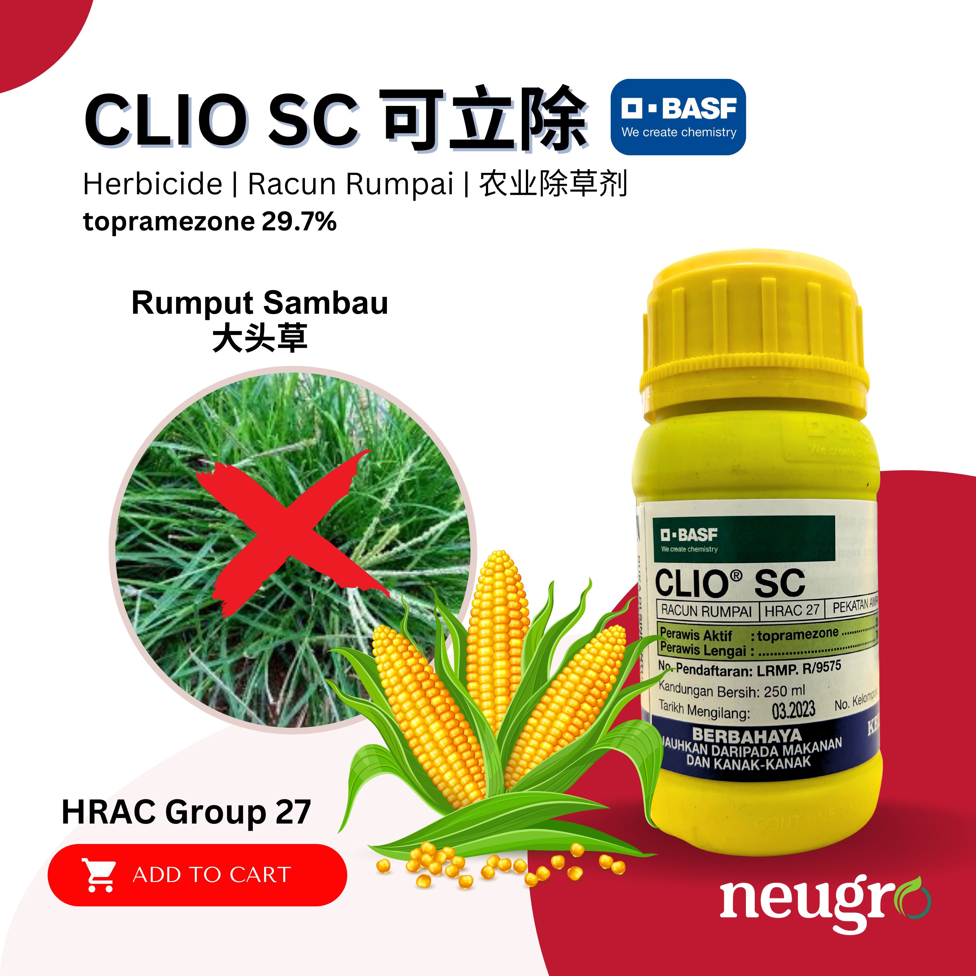 BASF CLIO SC 250ML Topramezone 29.7% Racun Rumpai Sambau Jagung Nanas ...