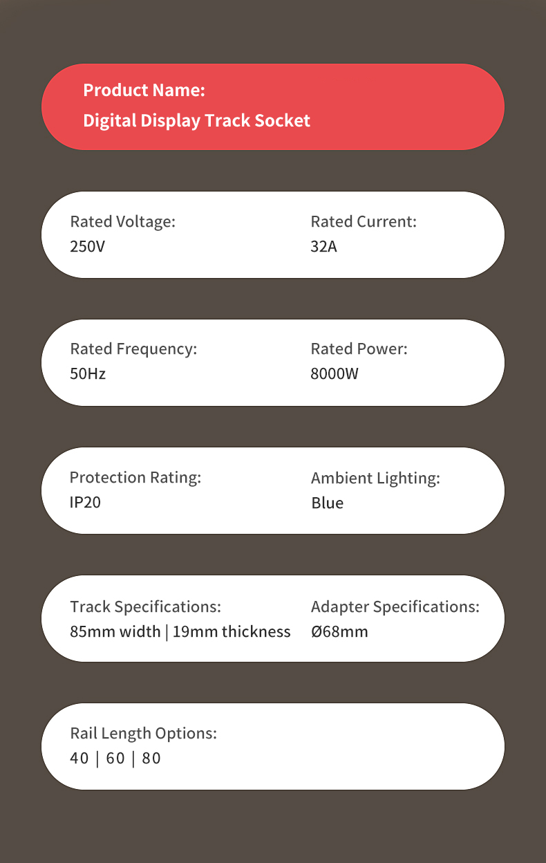 ⚡New⚡Power Track Socket with LED Display Voltage/Power Decorative Light ...