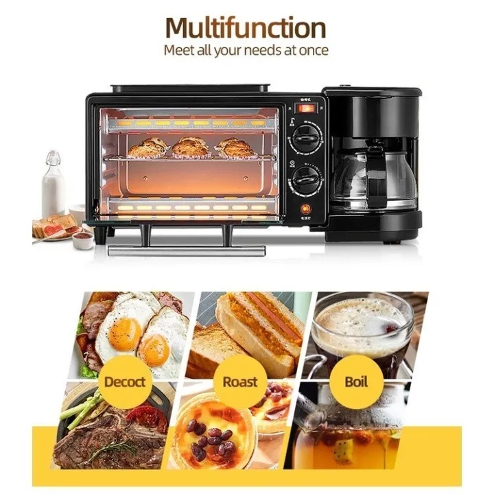 3 In 1 Breakfast Maker Toaster Coffee Machine Oven Electric Frying ...
