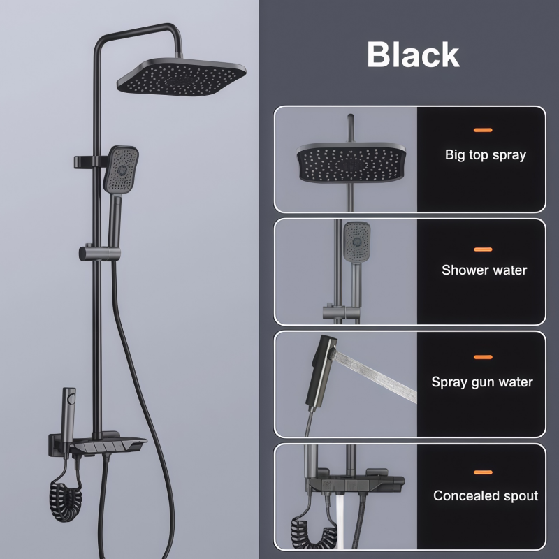 Shower Set 304 Stainless Steel In-let Shower Post Set Rain + Hand Head ...