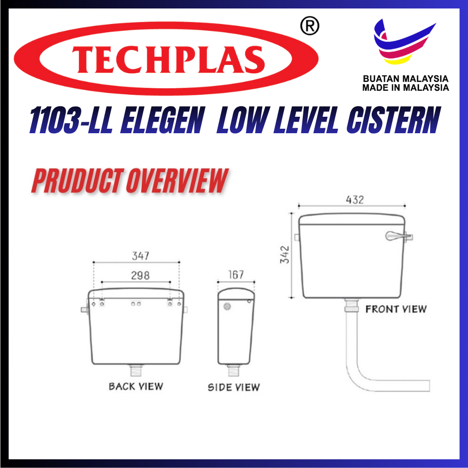 TECHPLAS 1103-LL Elegen Flush Low Level Plastic Flush Cistern Toilet ...
