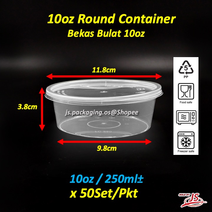 RC250 Disposable Round Food Container with Lid 10oz (50set/pkt) Bekas ...