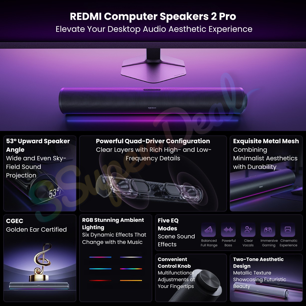 Xiaomi REDMI Desktop Speaker 2 Pro DSP EQ Driver Bluetooth 5.3 AUX Knob ...