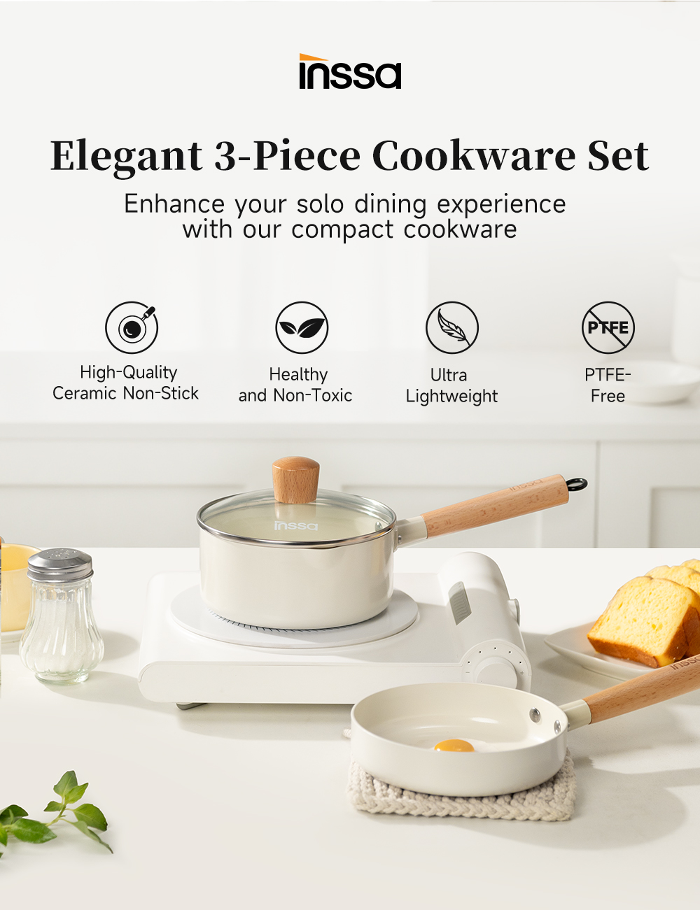 Simplus 3pcs Cookware Set丨16cm Frying Pan 16cm Saucepan丨Tempered Glass ...