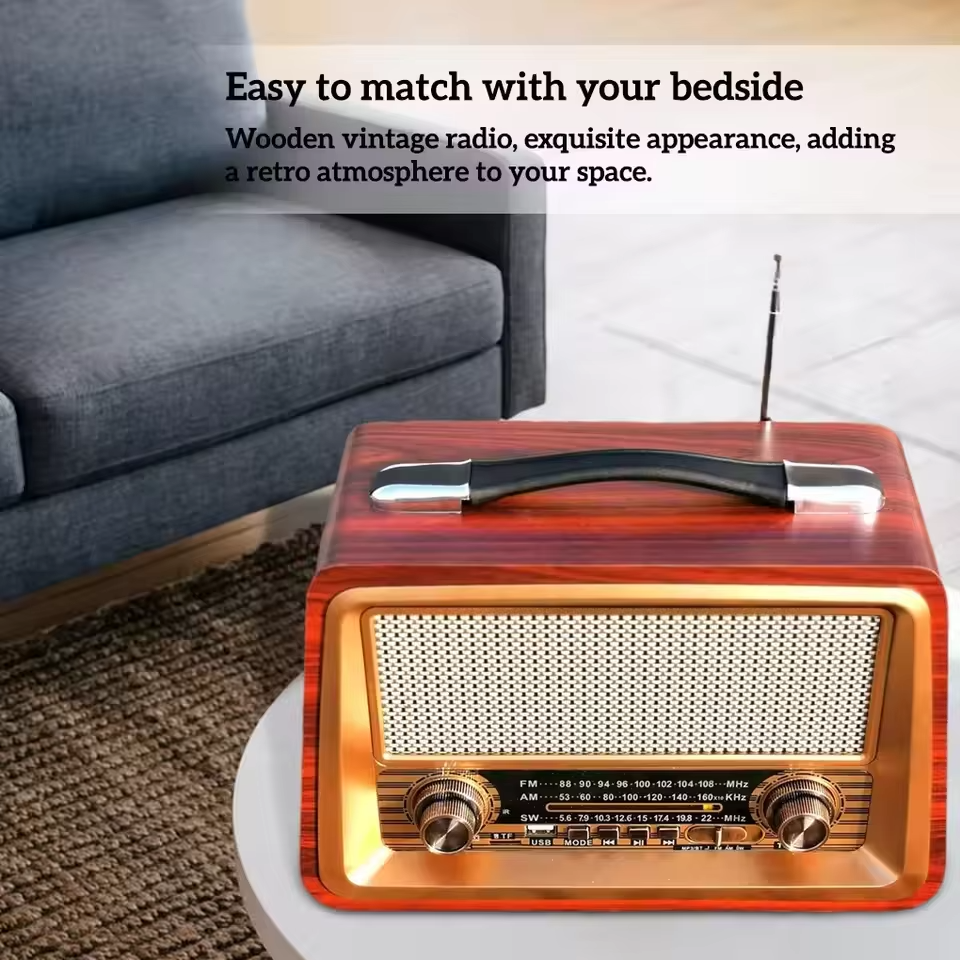 Retro Wooden Radio Bluetooth Speaker – Portable AM/FM/SW Radio, USB/TF ...