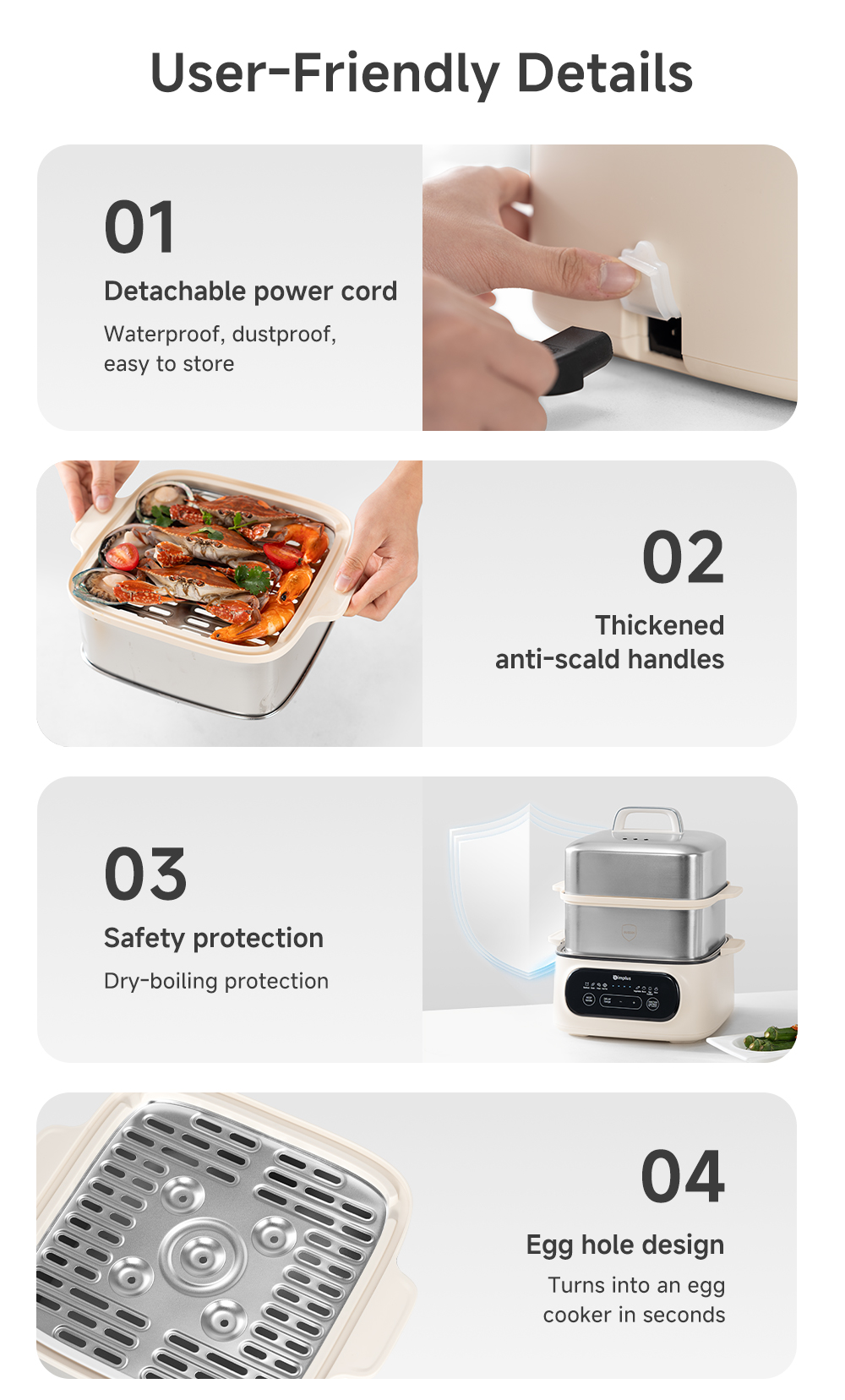 Simplus Electric Steamer丨11L Capacity丨Hot Pot丨304 Stainless Steel Trays ...