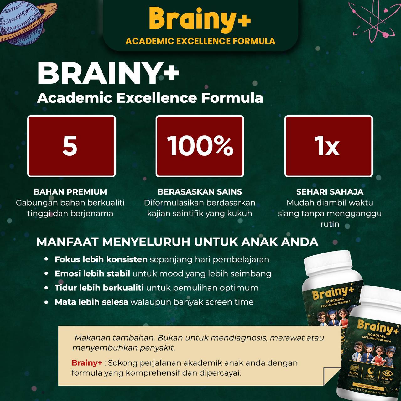 BRAINY+ Anak Tenang & Fokus Belajar dengan Saffron, Inulin, Lutein ...