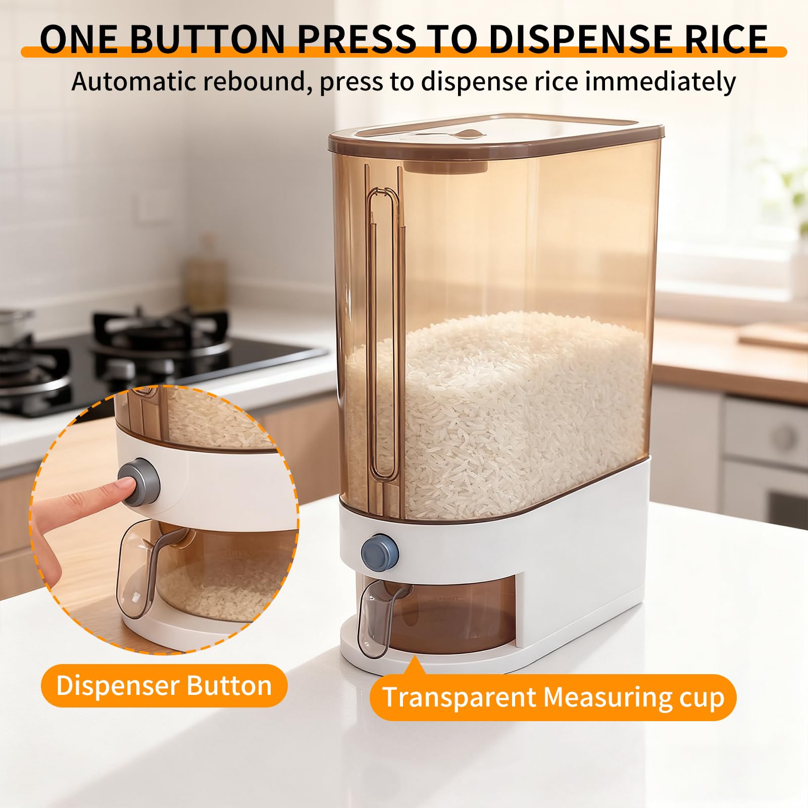 IKEA 10KG/5KG Rice Storage Box Automatic Rice Dispenser Cereal Grains ...